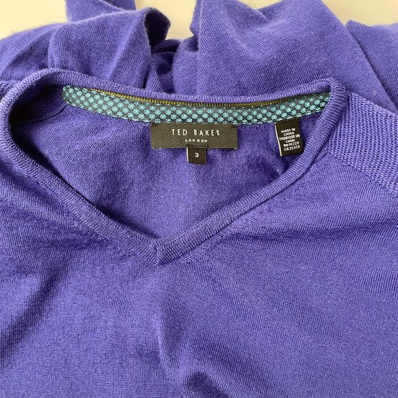 Ted Baker London Babel Merino Wool V Neck Sweater, Purple, Size 3 (Medium) - Picture 6 of 7